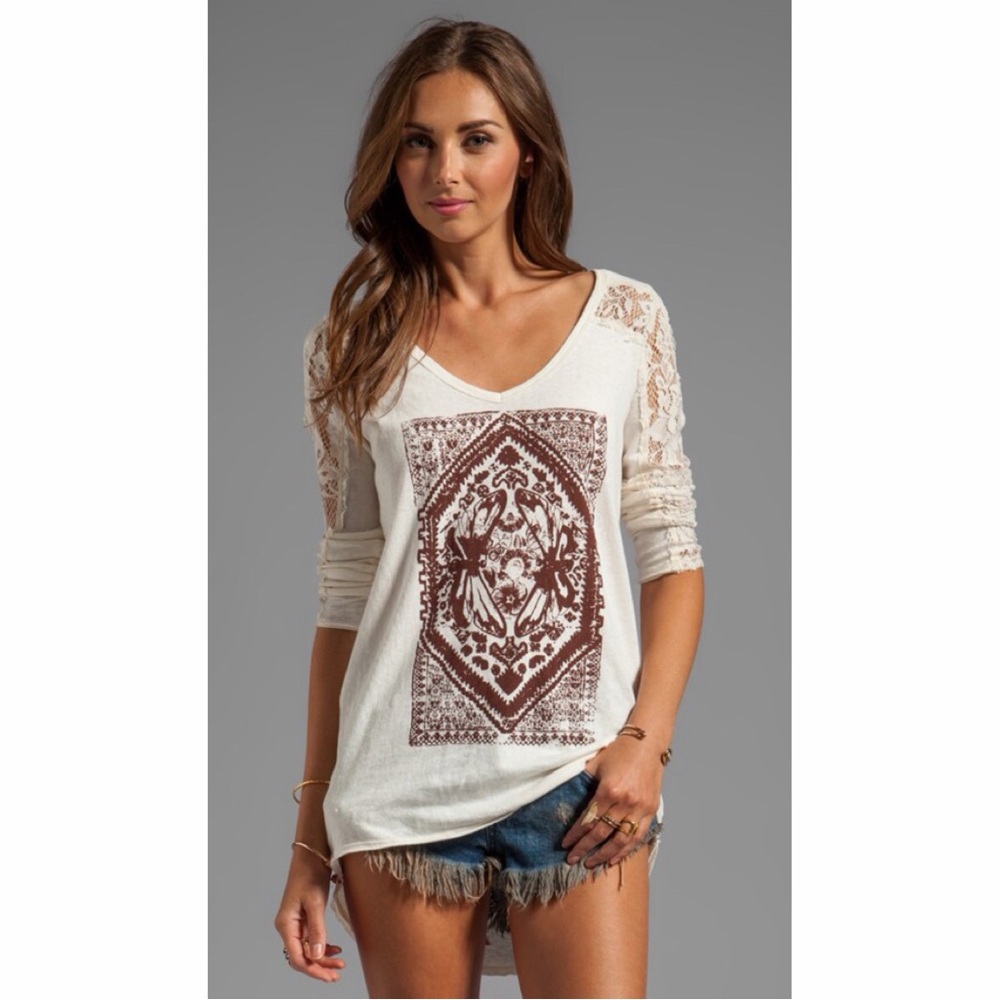 We The Free Lady in Lace Butterfly Graphic Top